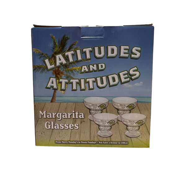 Latitudes & Attitudes Margarita Glasses Set of 4 Custom Recipe Design 19oz - Picture 1 of 8